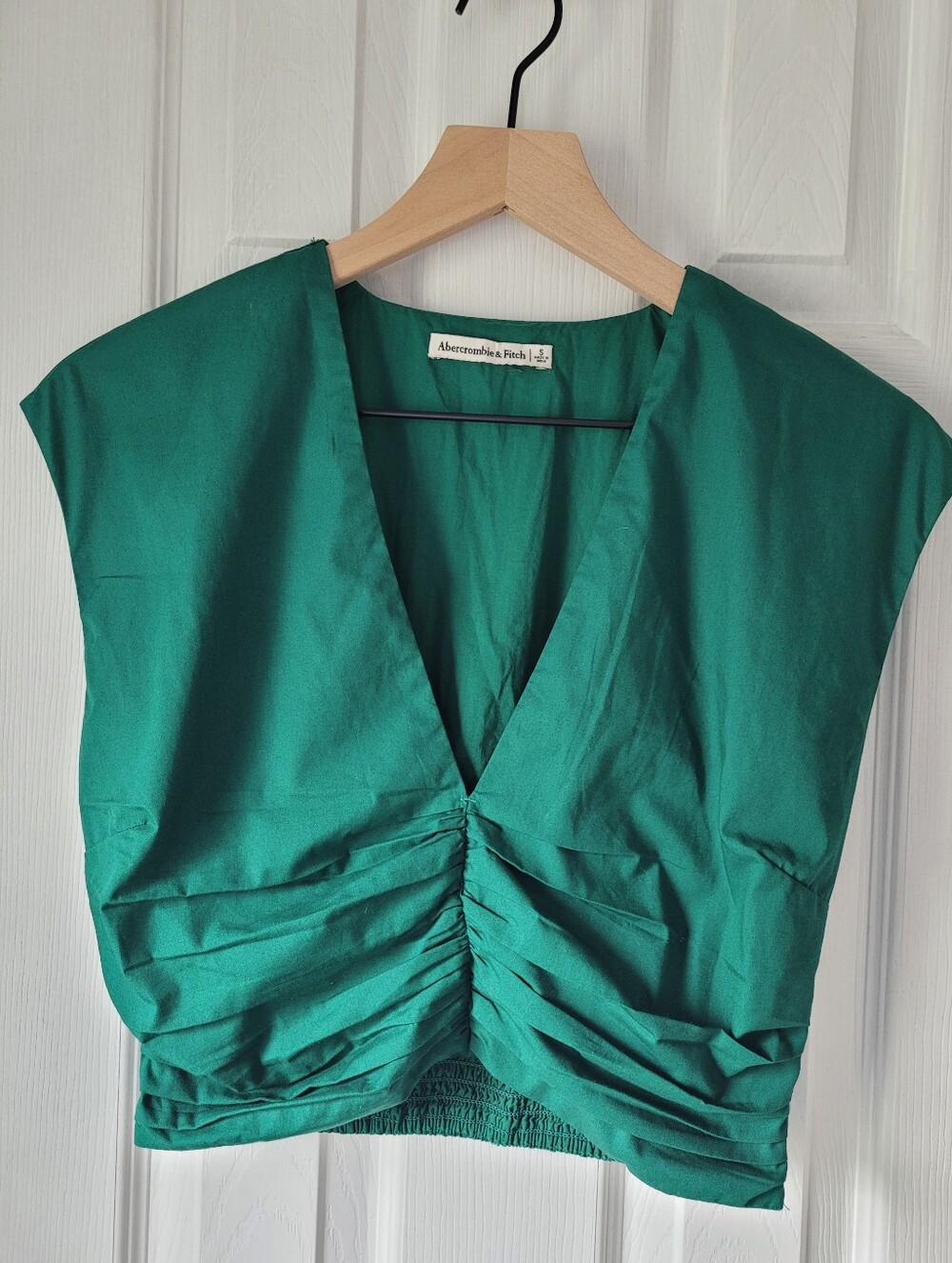 Abercrombie & Fitch Emerald Green Ruched Cropped Top V Neck Small